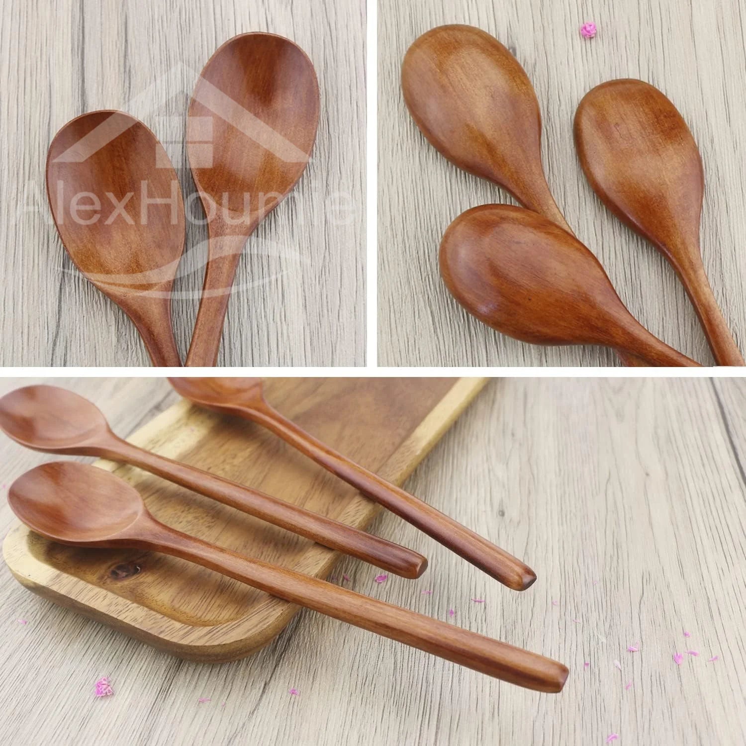 6 Piece Wooden Spoon Bamboo Kitchen Korean Style 9 '' Inch Natural Wood Soup Tableware Cooking Honey Coffee Spoon Mixing Spoon