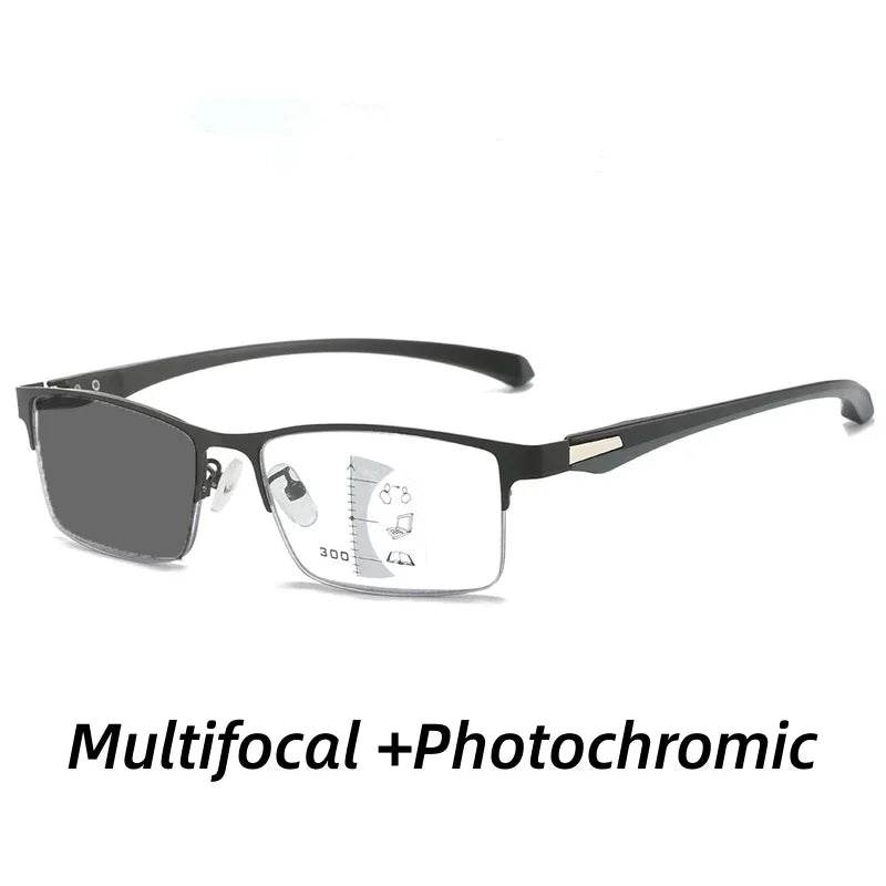 Progressive Multifocal Photochromic Reading Glasses Anti-blue Light Far Sight Glasses Men Half Frame Business Presbyopia Glasses - MarvelouStoree