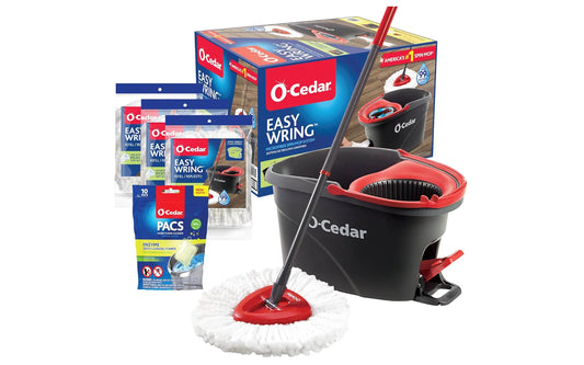 O-Cedar System Easy Wring Spin Mop & Bucket with 3 Extra Refills with Citrus Pac (Variety Pack)