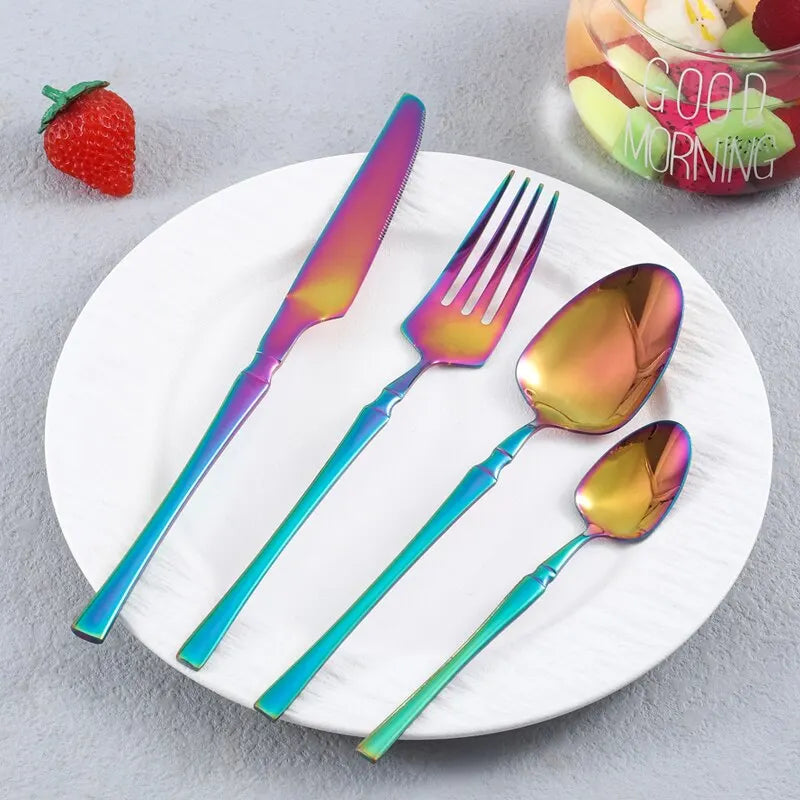 4pcs Cutlery Set Gold Dinnerware Stainless Steel Silverware Knife Fork Spoon Tableware Flatware Set Kitchen Accessories