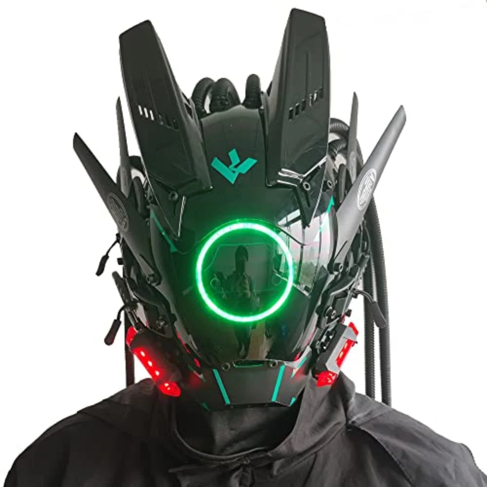 JAUPTO Cyberpunk mask  round lights with woven masks role-playing Halloween suitable for party music festival accessories