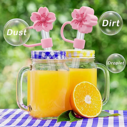 10mm/0.4in Flower Shape Straw Cover Compatible with Stanley 30&40 Oz Tumbler Soft Silicone Flower Straw Cover Straw Lid