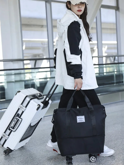 Business Travel Bag Large Capacity Collapsible Trolley Bag Oxford Cloth Dry-Wet Separation Unisex Business Trip Bag