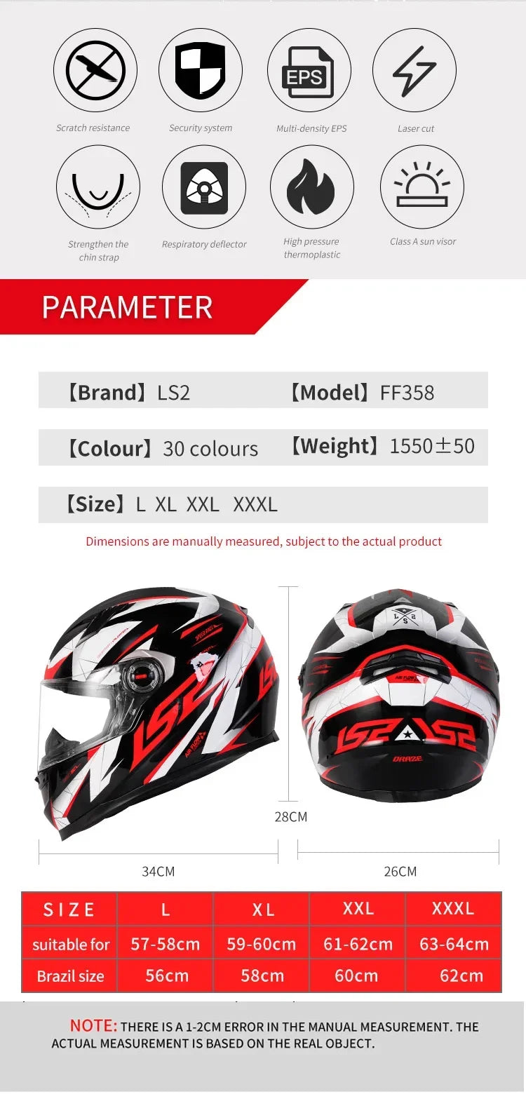 LS2 Clown full face motorcycle helmet ls2 FF358 motocross racing man woman casco moto casque ECE Approved