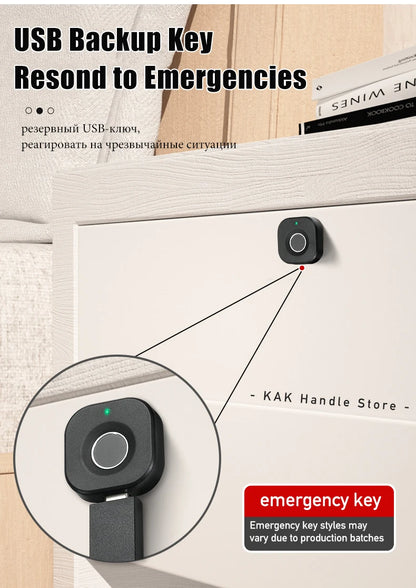 KAK Biometric Fingerprint Lock Black Keyless Cabinet Lock Smart Drawer Locks Anti-theft Door Lock Long Standby Time Door Hardwar