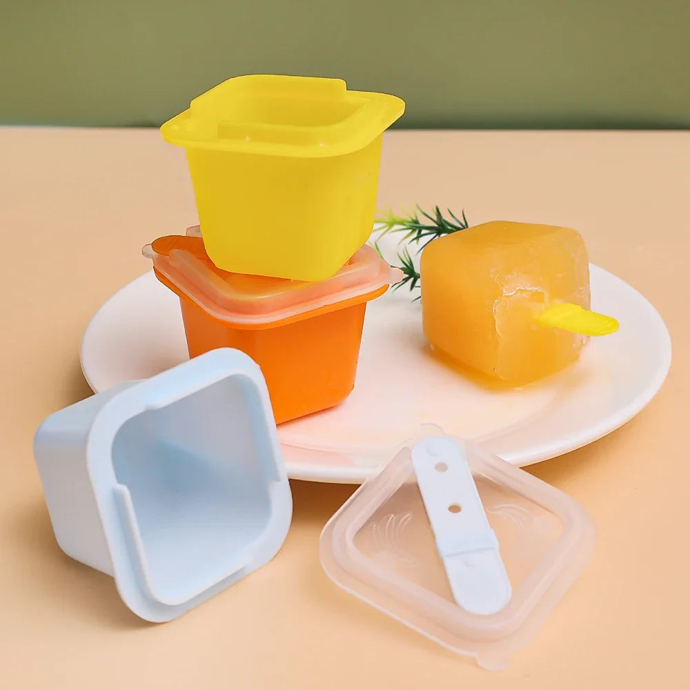 Square Ice Cube Molds Food Grade Silicone Ice Cream Mould Tray with Popsicle Stick DIY Jelly Pudding Summer Ice Drink Ball Maker