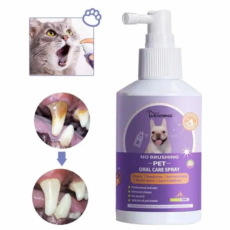 50ml Pet Oral Care Spray Dog Mouth Breath Freshener Tooth Stains Removal Cleaning Spray No Brushing For Cats And Pets