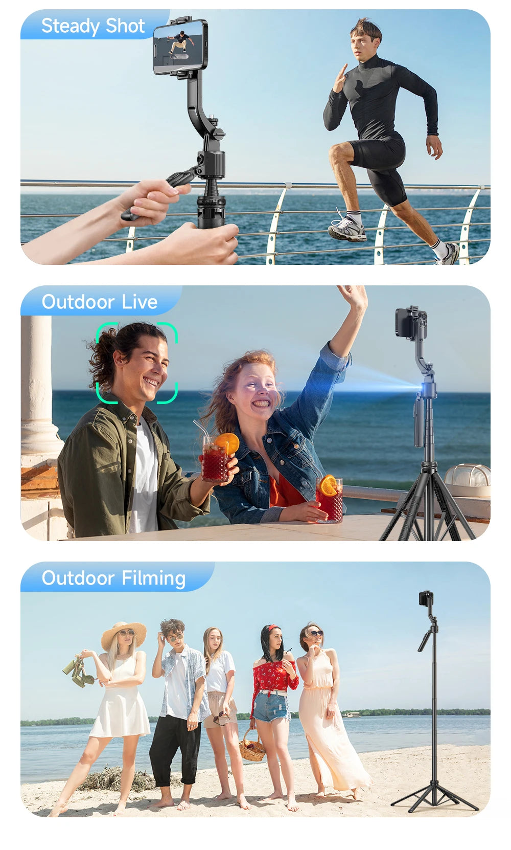 5 in 1 Selfie Stick Gimbal Stabilizer For Smartphone With Bluetooth Remote Intelligent AI Follow-Up Anti Shake Pan Tilt Tripod