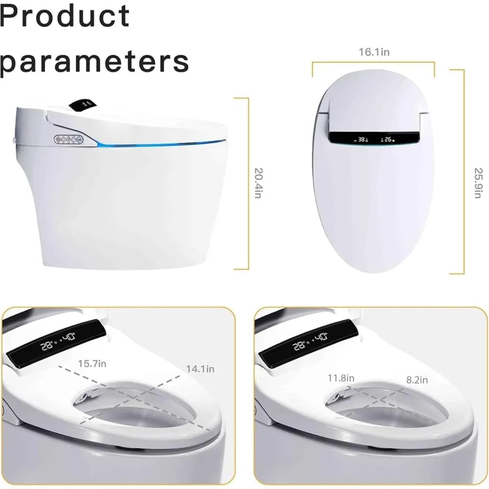 Smart Toilet, One Piece Bidet Toilet for Bathrooms, Toilet with Warm Water Sprayer & Dryer,Auto Smart Toilet with LED Display