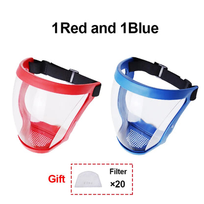 Work Protection Mask Full Face Shield Reusable Home Kitchen Splash Protection Mask Anti-fog Windproof Dustproof Mask With Filter