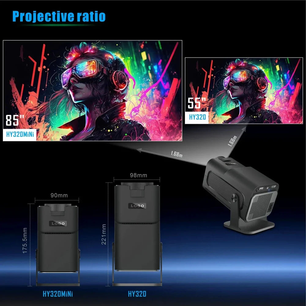 HY320 Mini Projector Portable Screen Video LCD 720P 1G 8G Home Android 11 Smart TV 200ANSI BT5.0 180° Rotable Outdoor Projector