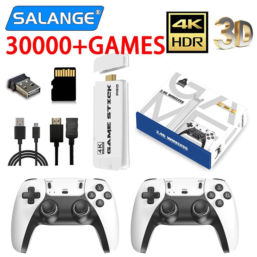 4K Pro Game Stick 64G 30000+ Video Game Console 2.4G Double Wireless Controller 4K Retro Game TV Stick Retro Classic Games - MarvelouStoree