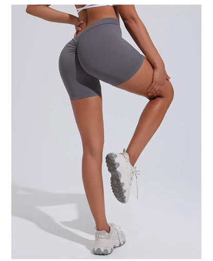 Yoga Shorts Women V Curve Sexy Gym Push Up Shorts Pleated Stretchy  Fitness Tights Cycling Shorts Activewear