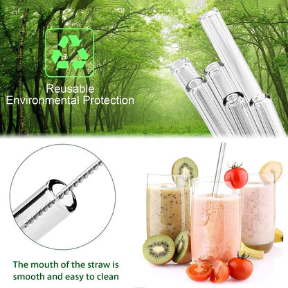 250mm 6pcs Glass Straws Extra Long Reusable Drinking Straws for Cup Cocktail Smoothie Milkshakes Ecofriendly Straw Bar Drinkware