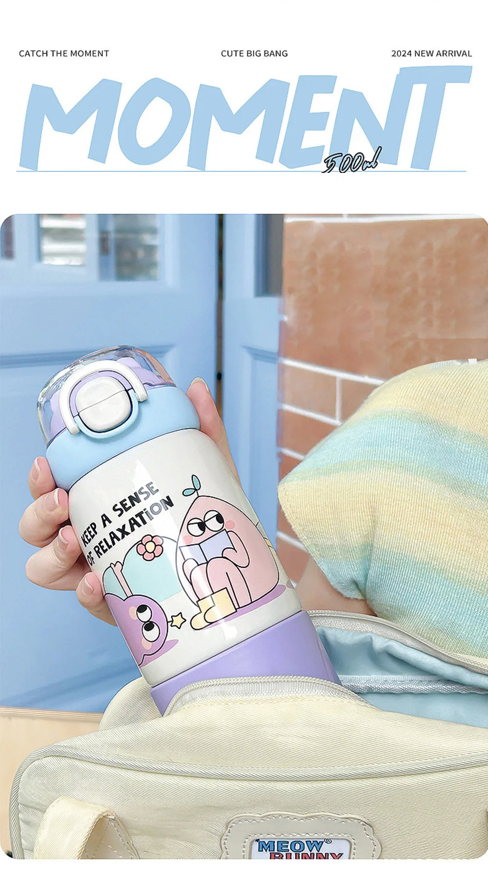 500ML Cartoon Kids Thermos Bottle Cute Children's Thermal Water Bottle 316 Stainless Steel Thermos Mug For Outdoor Water Cup ﻿