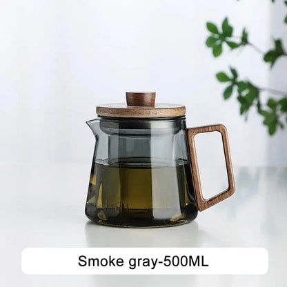 Heat Resistan Glass Wooden Handle Tea Sets Puer Kettle Coffee Pot Gas Stove Electric Pottery Stove To Boil Teapot 800ML