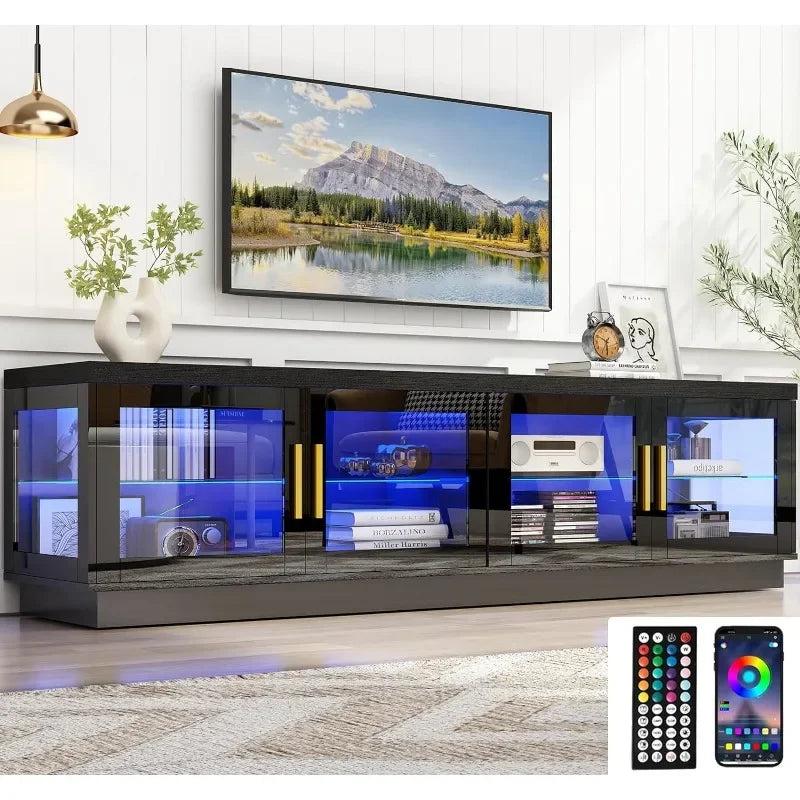 71IN LED TV Stand for 85/80/75inch TV,High Glossy Modern TV Stand for Living Room,Wooden Farmhouse TV Stand,