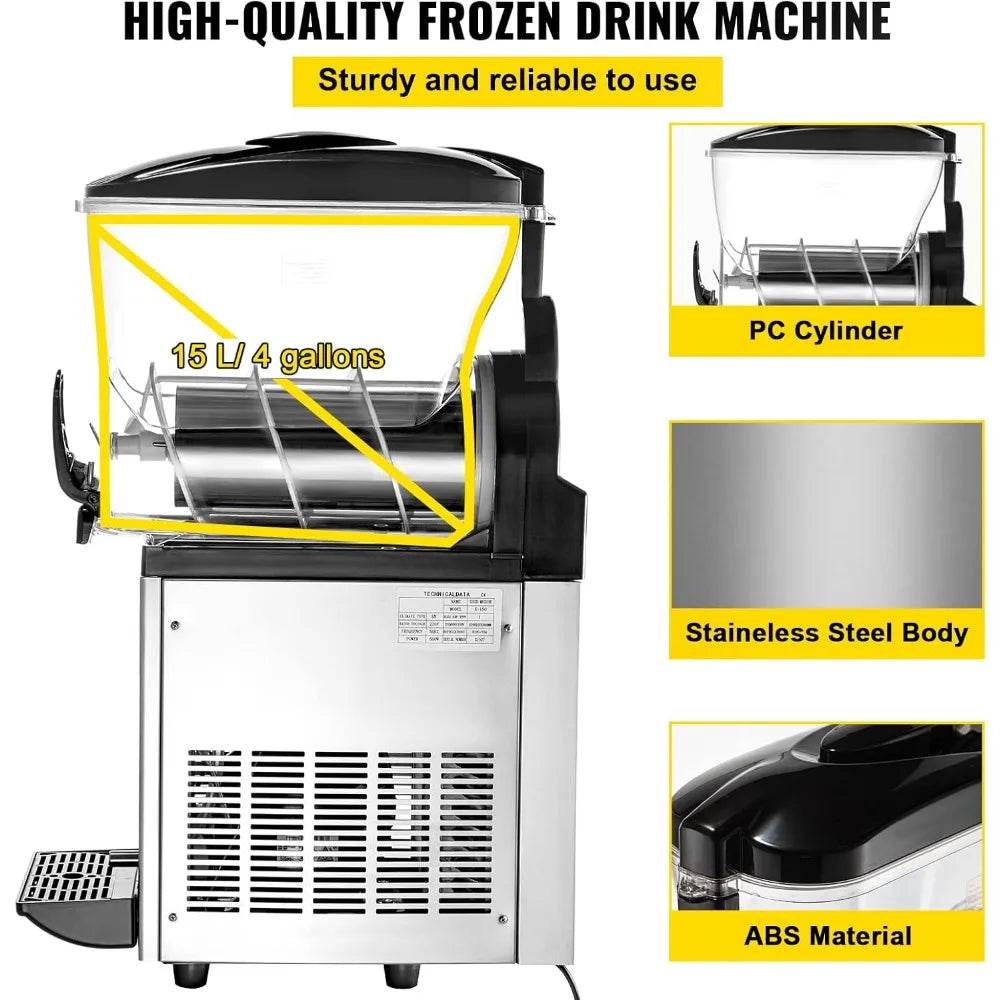 Commercial Margarita Machine, 1Tank 15L Commercial Slushy Machine, Stainless Steel Smoothie Frozen Drink Maker, 500W 110V - MarvelouStoree