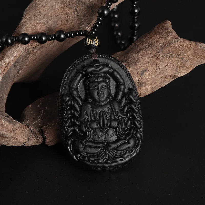 Buddhist Sakyamuni Buddha Pendant Frosted Crystal Buddha Statue Necklace Bead Chain Men and Women Amulet Jewelry