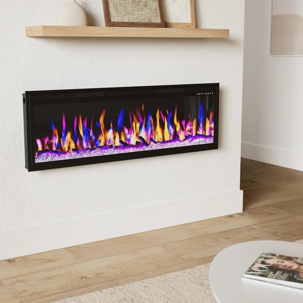 Smart 50" WiFi-Enabled Electric Fireplace Heater, Recessed in-Wall and Wall-Mounted Linear Fireplace