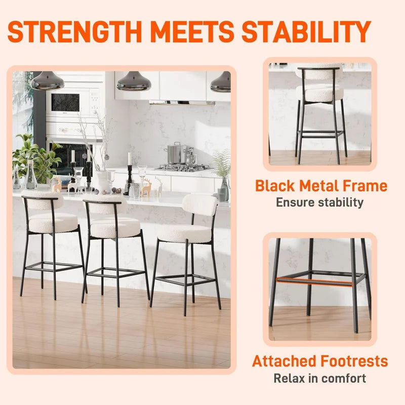 4 Inch(about 10.2 cm)Thick round Seat Height Metal Bar Stool,with Curved Back,Suitable for Kitchen Island、Coffee Shop、Bar