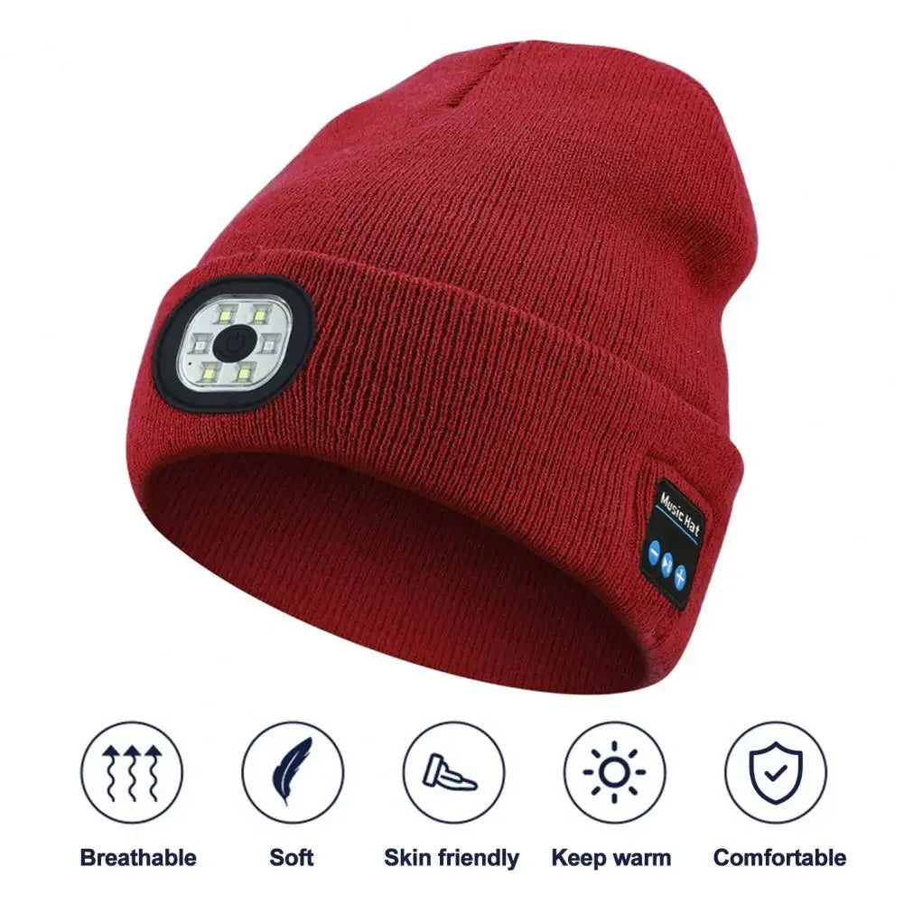 Hands-free Beanie Rechargeable Bluetooth Led Hat Headset Bright Wireless Music Headphone Player Winter Warm Cap Night Jogging