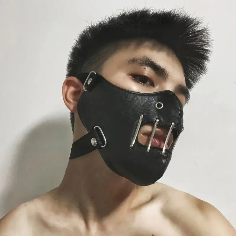 Headworn Mask Metal Willow Nail Hollow Anti Bite Mask Cyberpunk Black Photography Knife Stage Performance