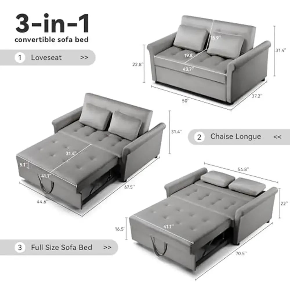 Convertible Sleeper Sofa Bed with Adjustable Backrest and Pillows 3-in-1 Pull Out Couch Living Room and Office Sturdy and