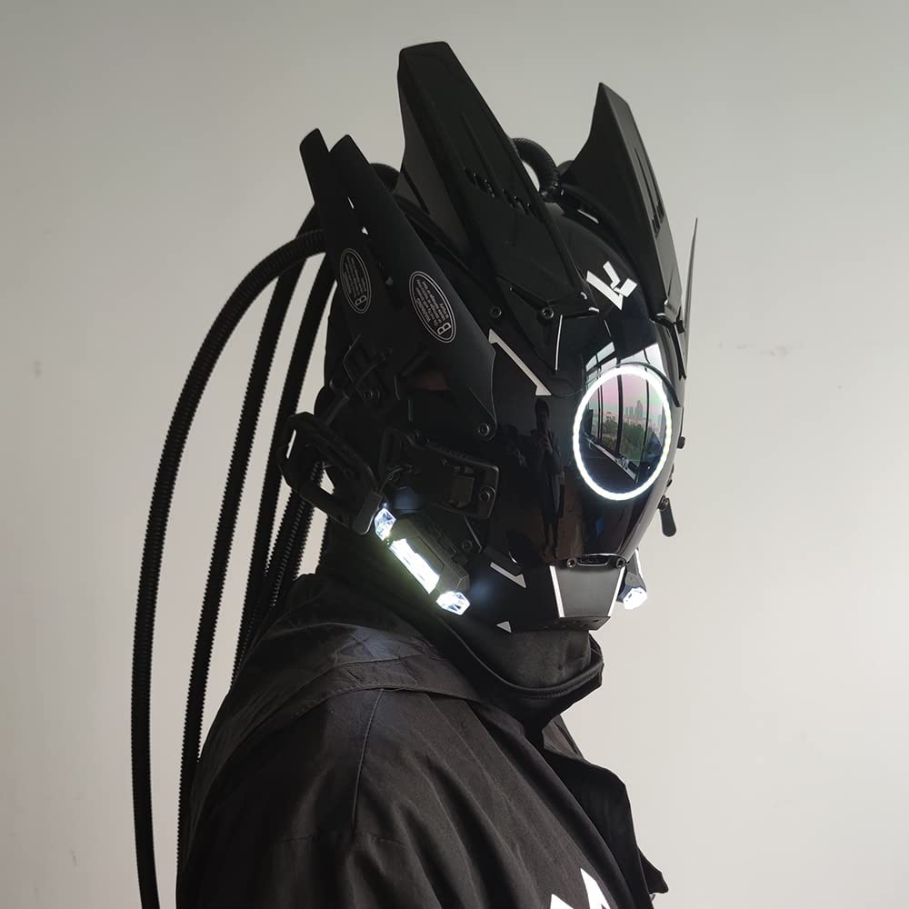 JAUPTO Cyberpunk mask  round lights with woven masks role-playing Halloween suitable for party music festival accessories