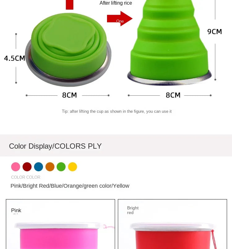 Portable Silicone Retractable Folding Cup Outdoor With Cover Coffee Handcup Camp Picnic Hiking Mini Water Glass Drinkware