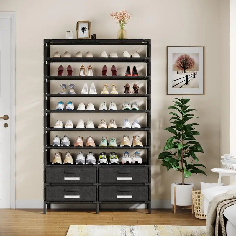 Tribesigns 10 Tier Shoe Rack Organizer with 4 Bins Drawers, 50 Pairs Shoe Racks Free Standing Tall Shoe Shelf Storage Organizer