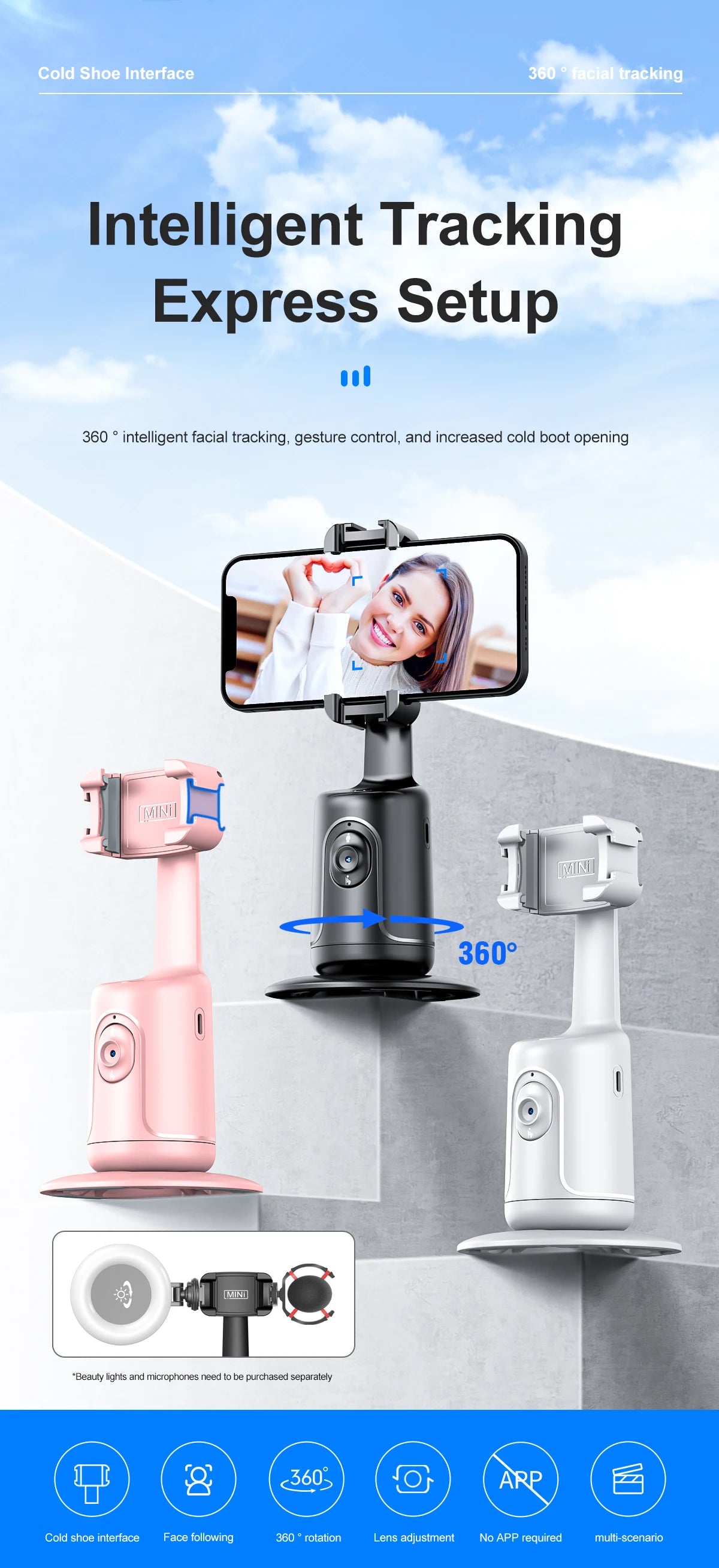 Selfie Stick with Stabilizer Auto Face Tracking Tripod for Mobile Wireless Selfie Stick Tripod Handheld Gimbal Stabilizer