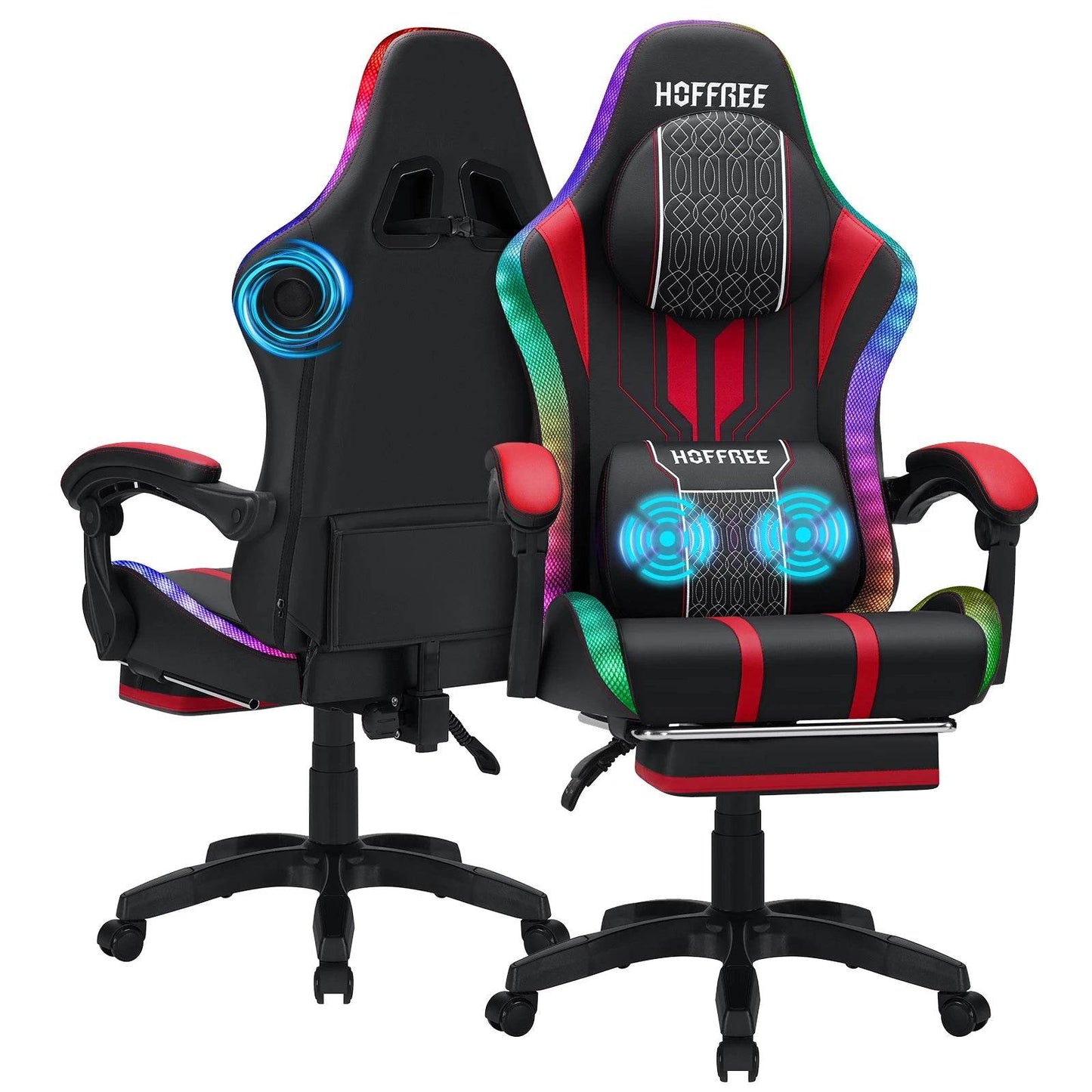 Ergonomic RGB Massage Gaming Chair w/ bluetooth Speakers Footrest Office Chair - MarvelouStoree