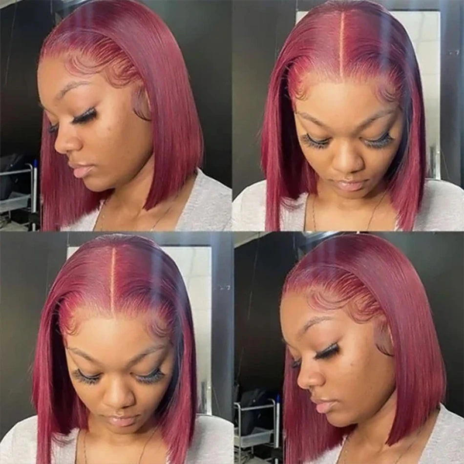 99J Burgundy Straight Bob Wigs Wear and Go Glueless Wigs 13x4 Lace Front Human Hair Wigs Pre Cut No Glue For Women Red Colored