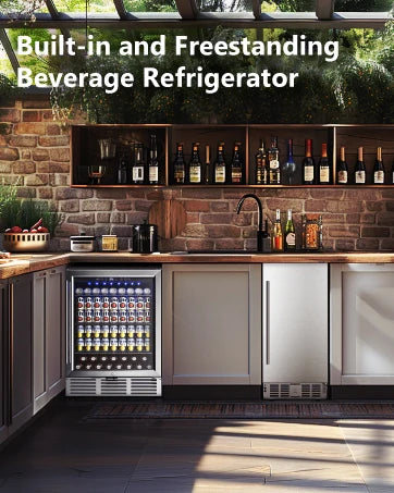 Beverage Refrigerator Cooler - 126 Can Mini Fridge with Glass Door Freestanding for Soda Beer or Wine, Beverage Cooler for Home,