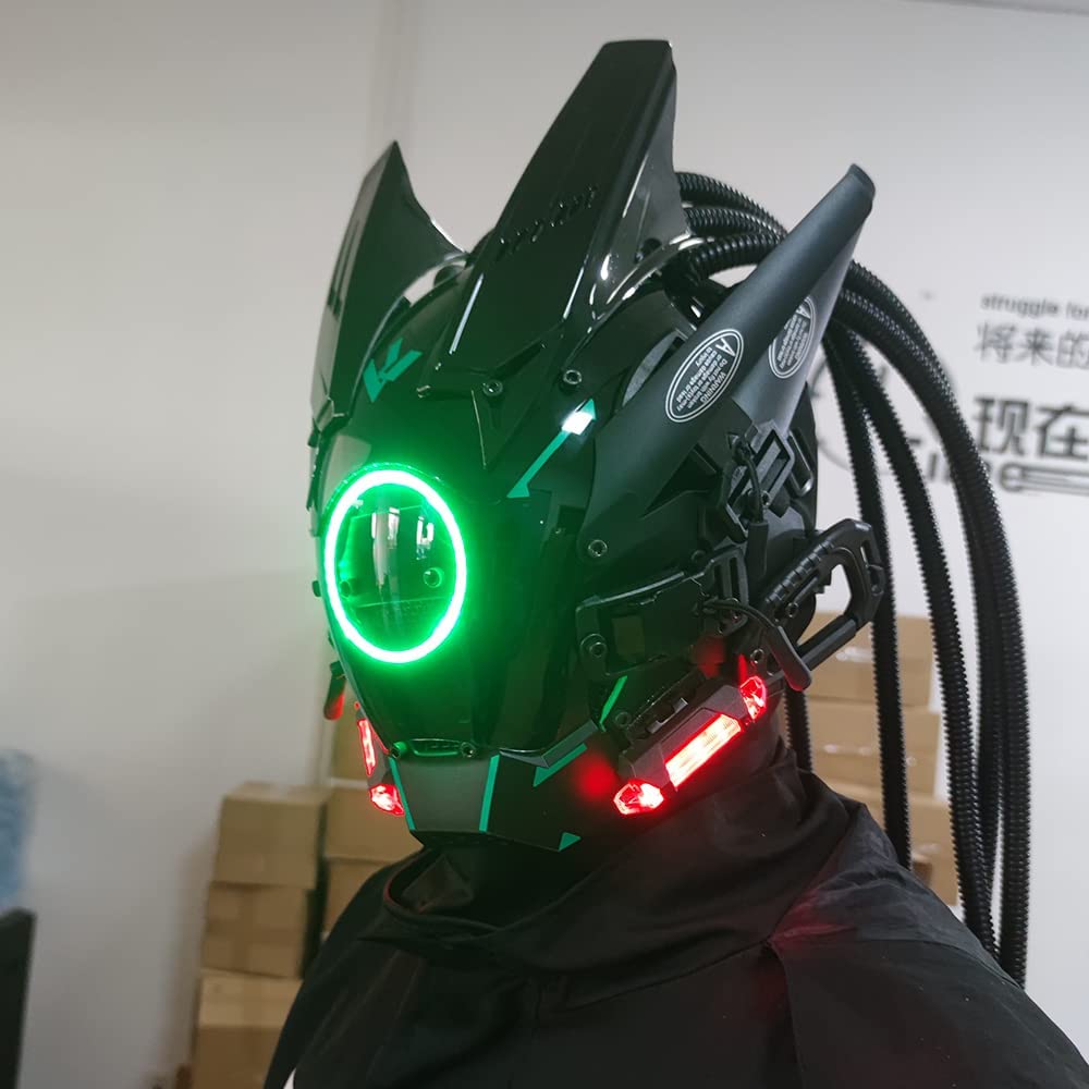 JAUPTO Cyberpunk mask  round lights with woven masks role-playing Halloween suitable for party music festival accessories