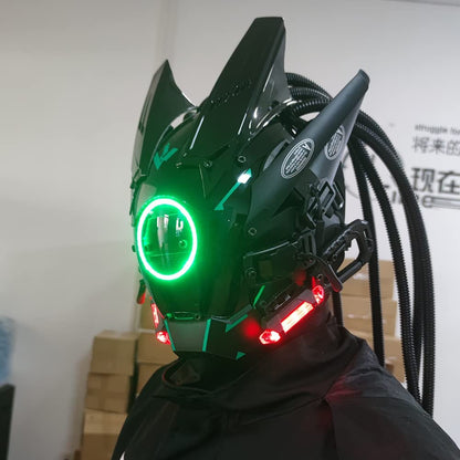 JAUPTO Cyberpunk mask  round lights with woven masks role-playing Halloween suitable for party music festival accessories