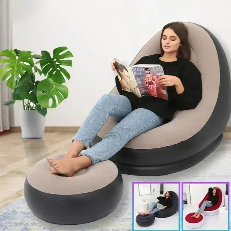 New Lazy Boy Sofas Inflatable Foldable Recliner Outdoor Sofa Bed with Stirrups Comfortable Combination Flocked Velvet Sofa Chair