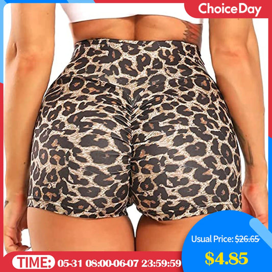 Women's Shorts High Waist Gym Shorts Women Sport Shorts Leopard Print Workout Vital Fitness Yoga Shorts Scrunch Butt Leggings