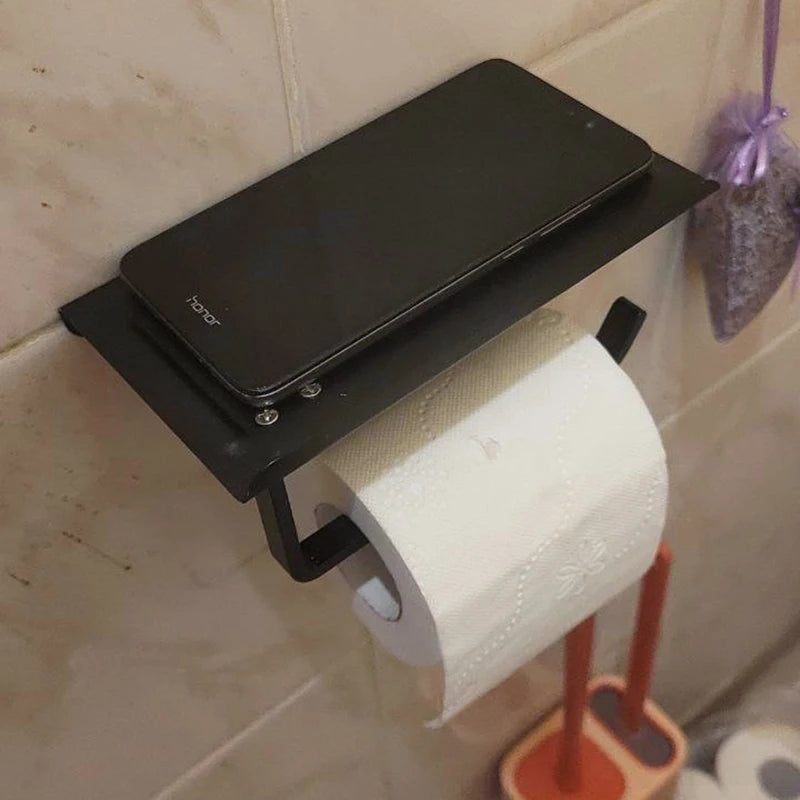 Aluminum Alloy Toilet Paper Holder Bathroom Wall Mount WC Paper Phone Holder Shelf Towel Roll shelf Accessories