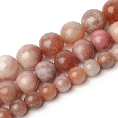 6/8/10mm AA Natural Stone Sunstone Bead Pink Smooth Round Loose Spacer Beads for Jewelry Making Supplier DIY Charm Bracelet 15''