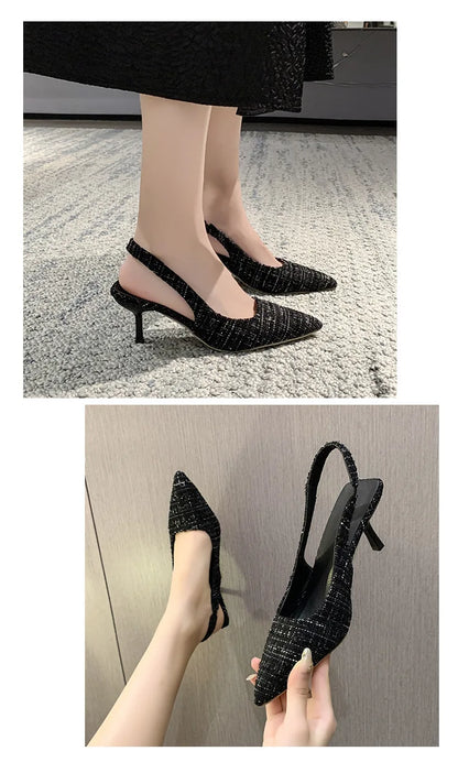 Sea Salt Blue Pointed High Heel Sandals for Women Back Hollow Half Headed Single Shoes Fashion Versatile Casual Shoes