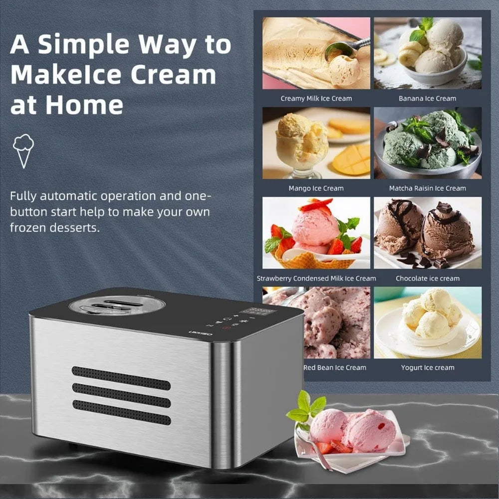 Ice Cream Maker for Home: 1.5 Quart Automatic Ice Cream Maker Machine with 4 Operation Mode, Stainless Steel Homemade Soft Serve