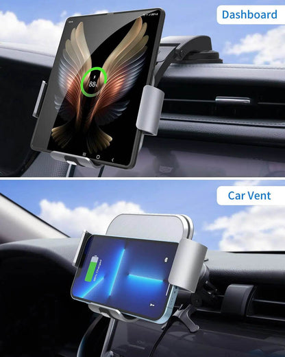 Dual Coil Fold Screen Car Wireless Charger For Samsung Galaxy Z 4 3 Fold Flip iPhone 15 14 Fast Phone Charging Vent Mount Holder - MarvelouStoree