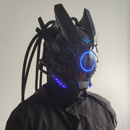 JAUPTO Cyberpunk mask  round lights with woven masks role-playing Halloween suitable for party music festival accessories