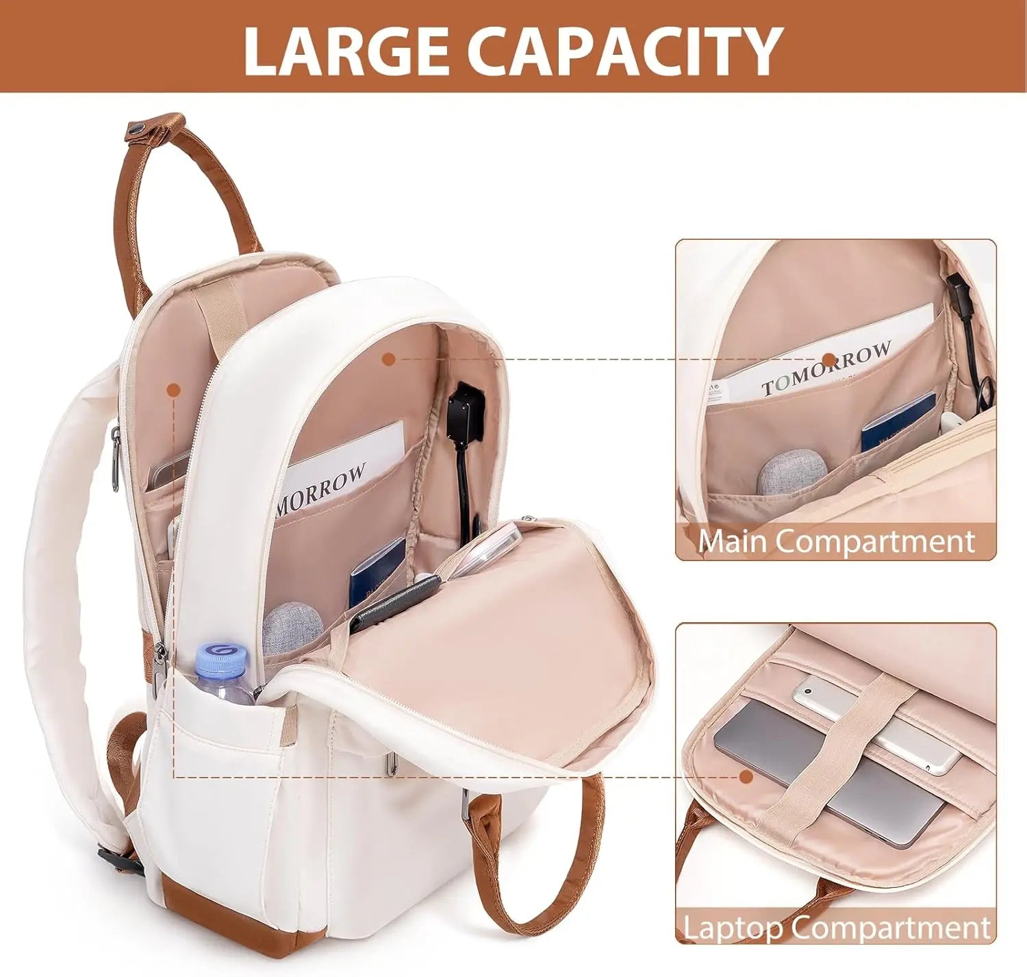 Luggage Set 4 Piece Luggage ABS hardshell TSA Lock Spinner Wheels Luggage Carry on Suitcase WHITE-BROWN, 6 piece set