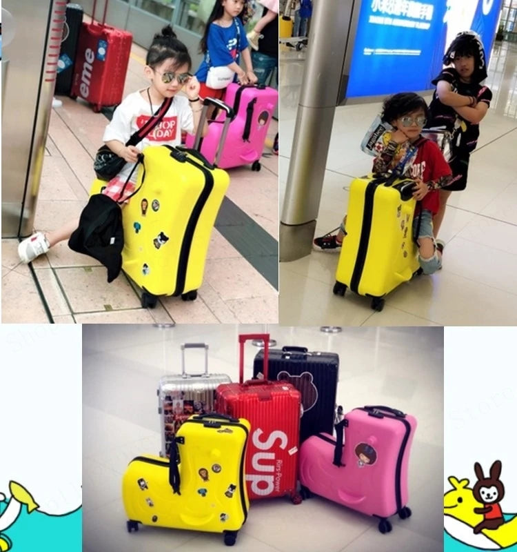 Cute Pony Cartoon Children Suitcase Duck Pattern Ride on Luggage Case 20 24 inch Cabin Carry-on Suitcase TSA Lock