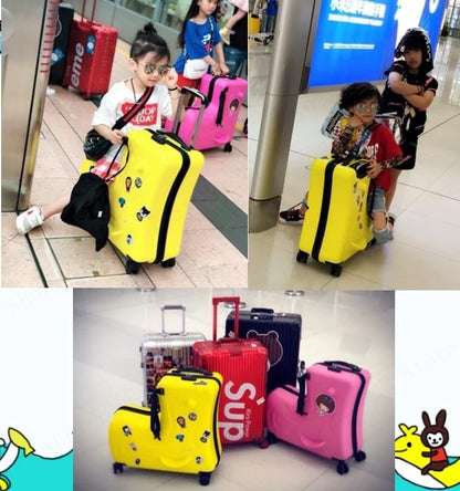 Cute Pony Cartoon Children Suitcase Duck Pattern Ride on Luggage Case 20 24 inch Cabin Carry-on Suitcase TSA Lock