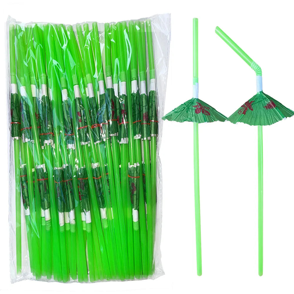 100 Pcs Disposable Straws Rainbow Umbrella Fruit Straws Table Decor Tropical Drinks for Cocktail Soft Drinks Hawaiian Party