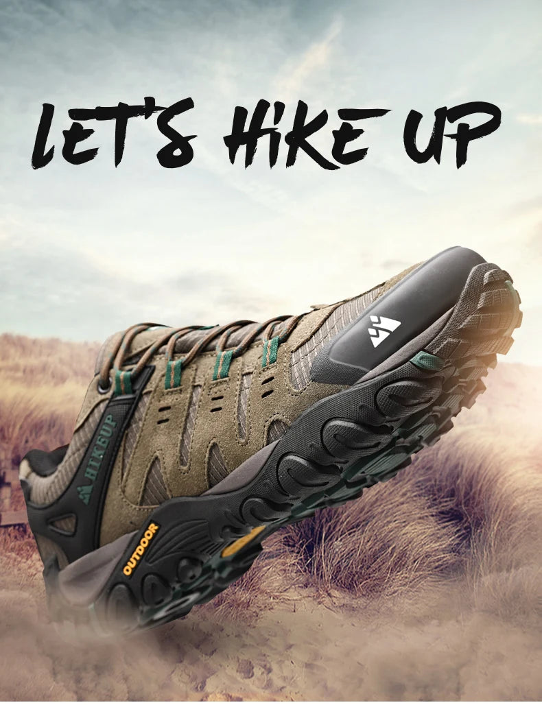 HIKEUP Men's Hiking Shoes Suede Leather Outdoor Shoes Wear-resistant Men Trekking Walking Hunting Tactical Sneakers